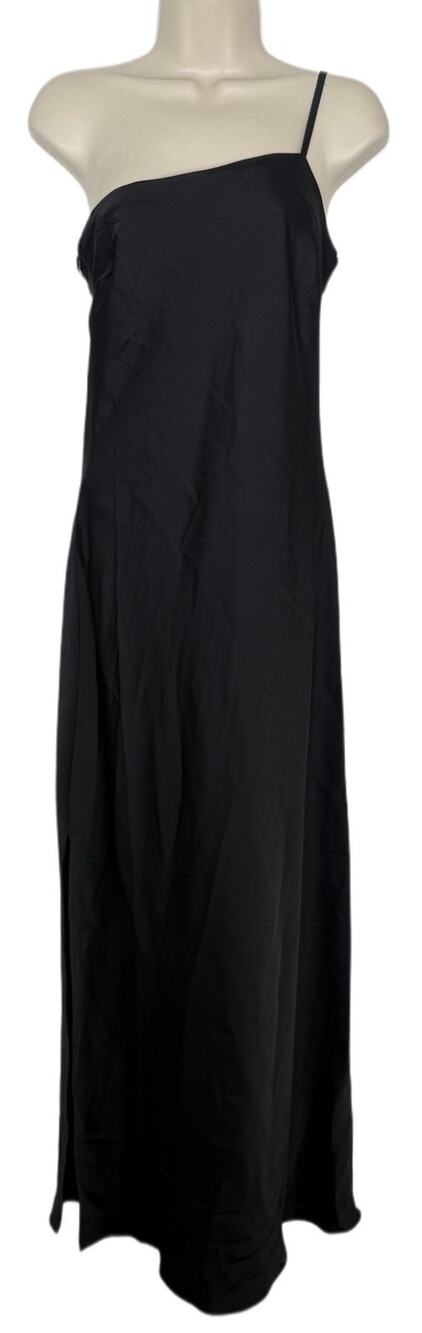 Nasty Gal Black One Shoulder Satin Slip Midi Maxi Dress Size Small NWT